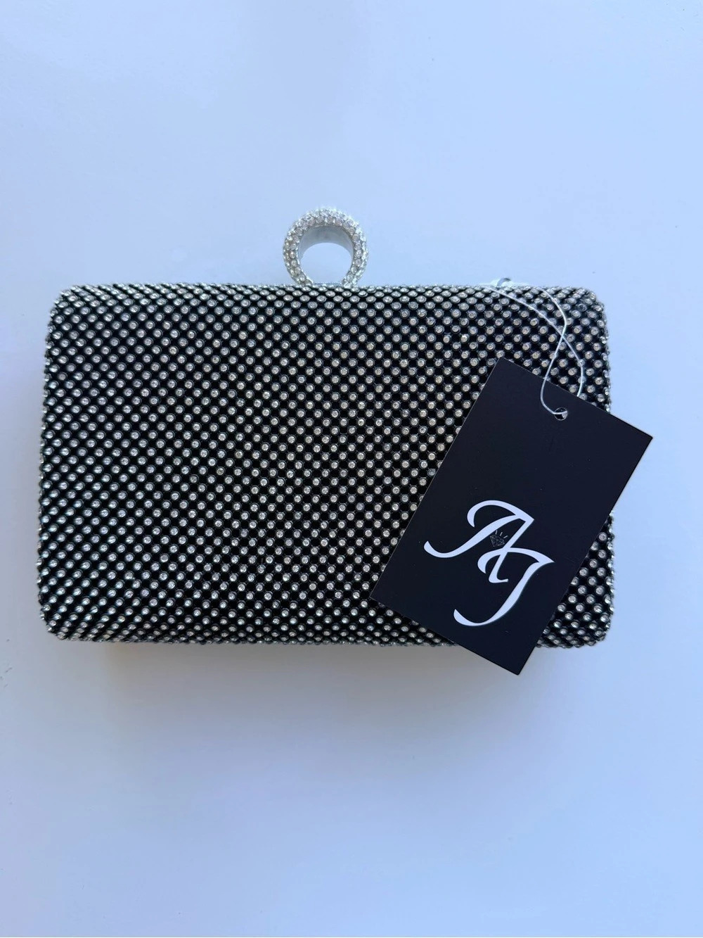 A.J. Beaded Clutch in Black & Silver NWT